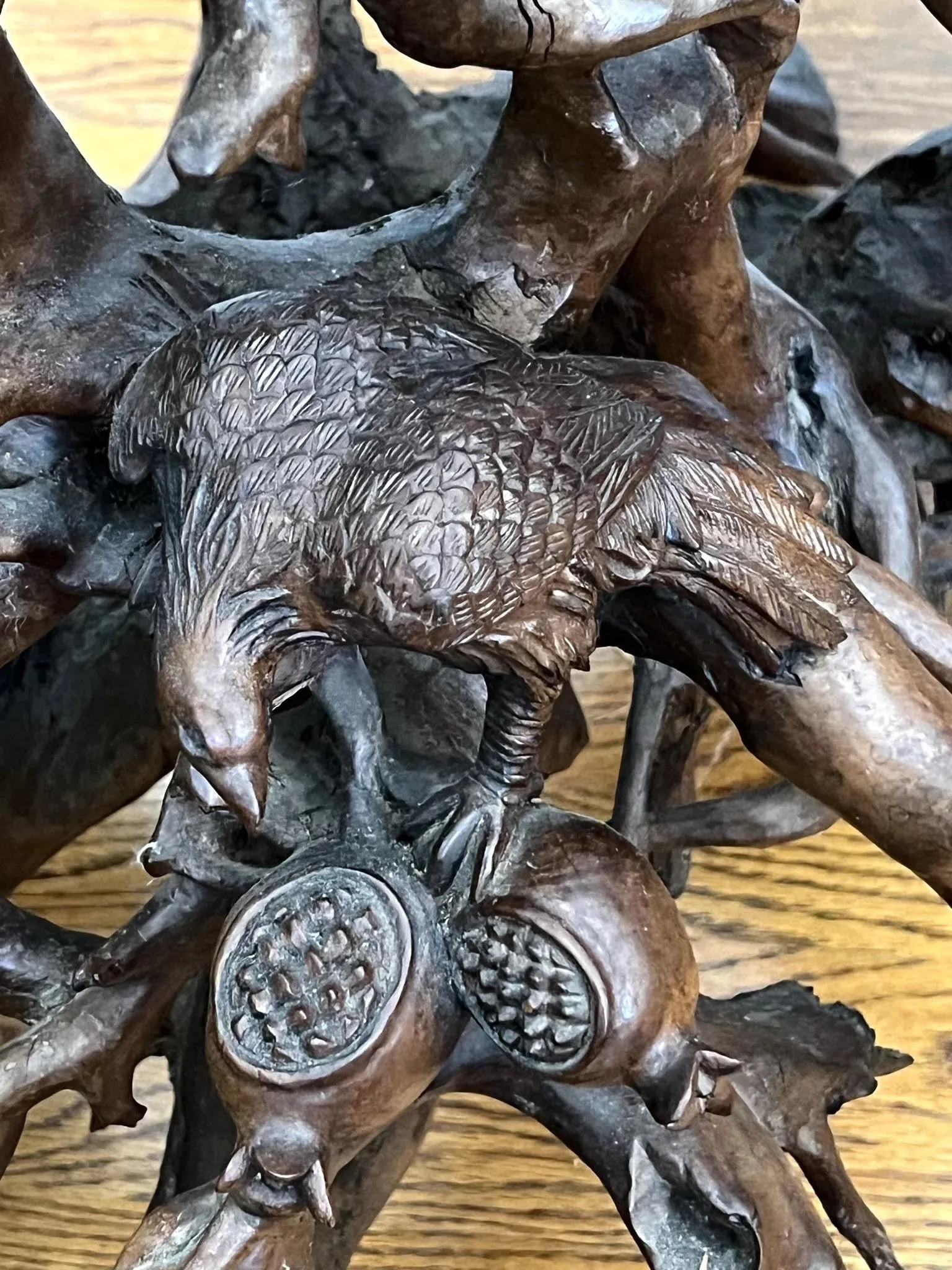 Vintage Tree Root Sculpture With Birds and Monkeys - 9