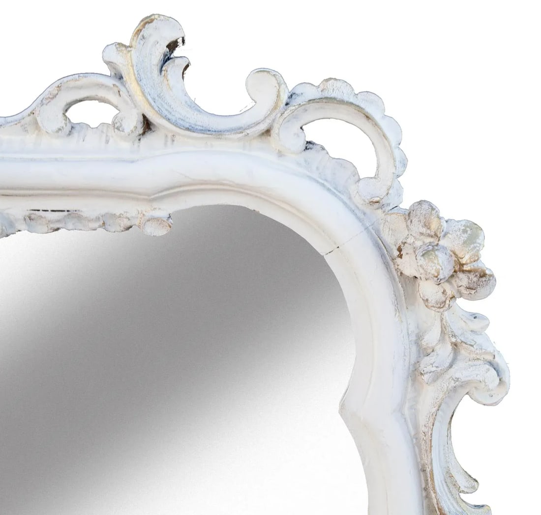 Mid 20th Century Monumental Italian Hand Carved White Mantle Mirror - 5