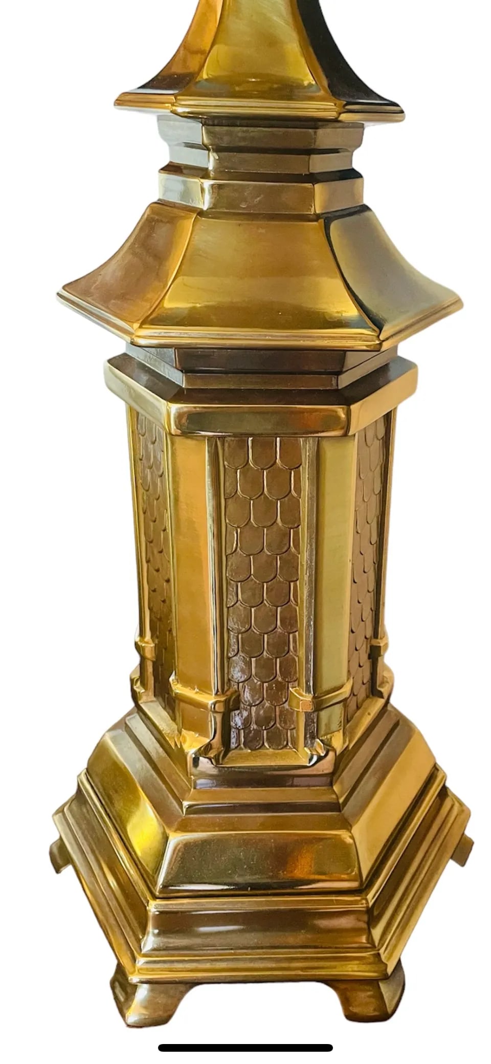 Vintage Heavy Brass Chinoiserie Hollywood Regency Pagoda Table Lamps-A Pair - 5