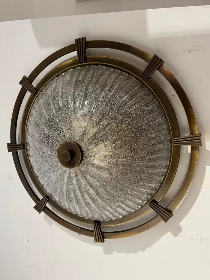 Large Nautical 1960 German Mic Century Flush Lamp Kaiser Leuchten Murano Glass - 5