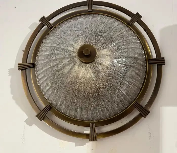 Large Nautical 1960 German Mic Century Flush Lamp Kaiser Leuchten Murano Glass - 6