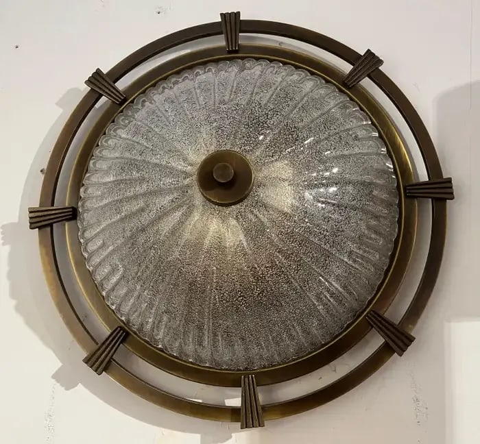 Large Nautical 1960 German Mic Century Flush Lamp Kaiser Leuchten Murano Glass - 8