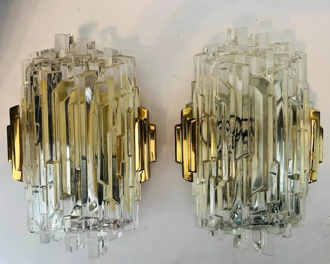 1970s Hillebrand Ice Crystal Wall Lamps - A Pair - 5