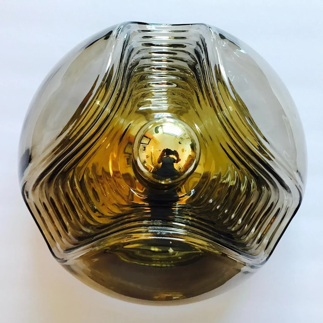 Peill Putzler Large Smoked Wave German 1960 Flush Light Mid Century - 10