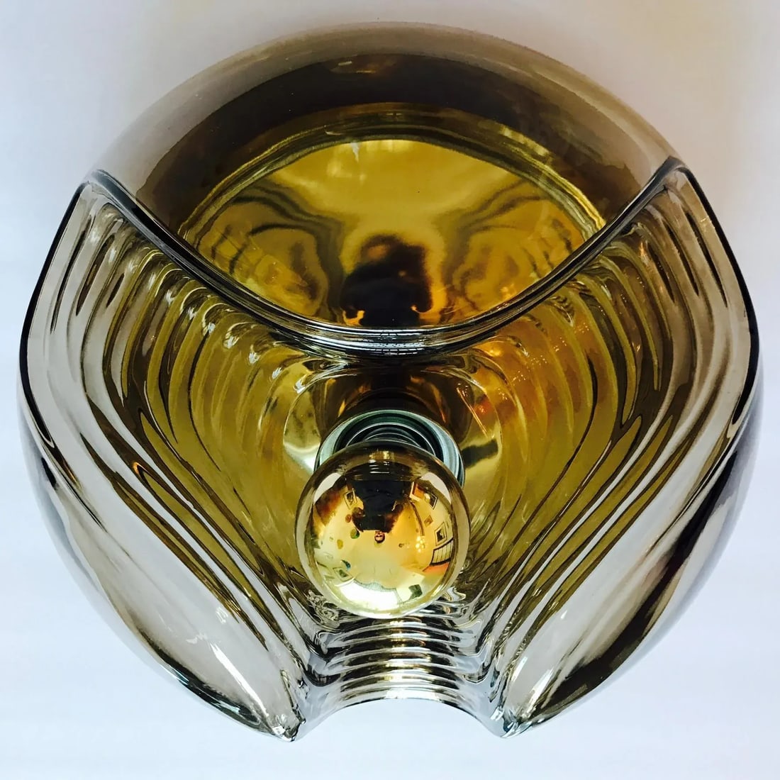 Peill Putzler Large Smoked Wave German 1960 Flush Light Mid Century - 11