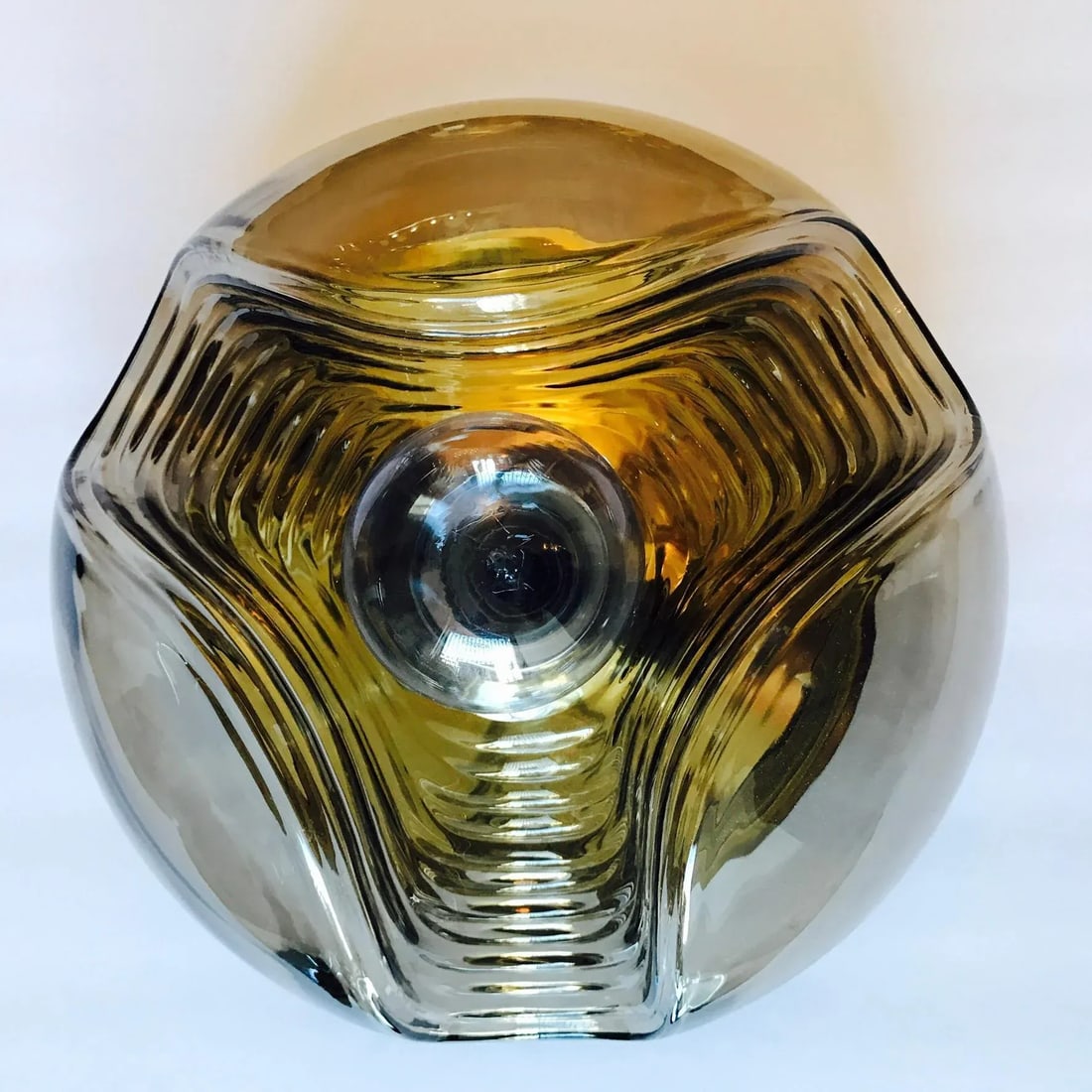 Peill Putzler Large Smoked Wave German 1960 Flush Light Mid Century - 2