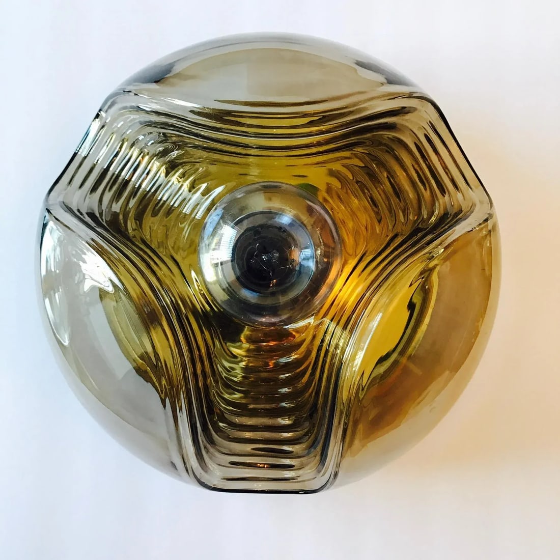 Peill Putzler Large Smoked Wave German 1960 Flush Light Mid Century - 3
