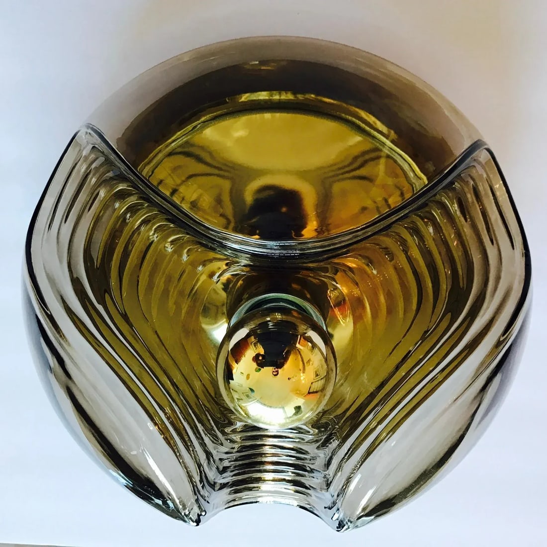 Peill Putzler Large Smoked Wave German 1960 Flush Light Mid Century - 4