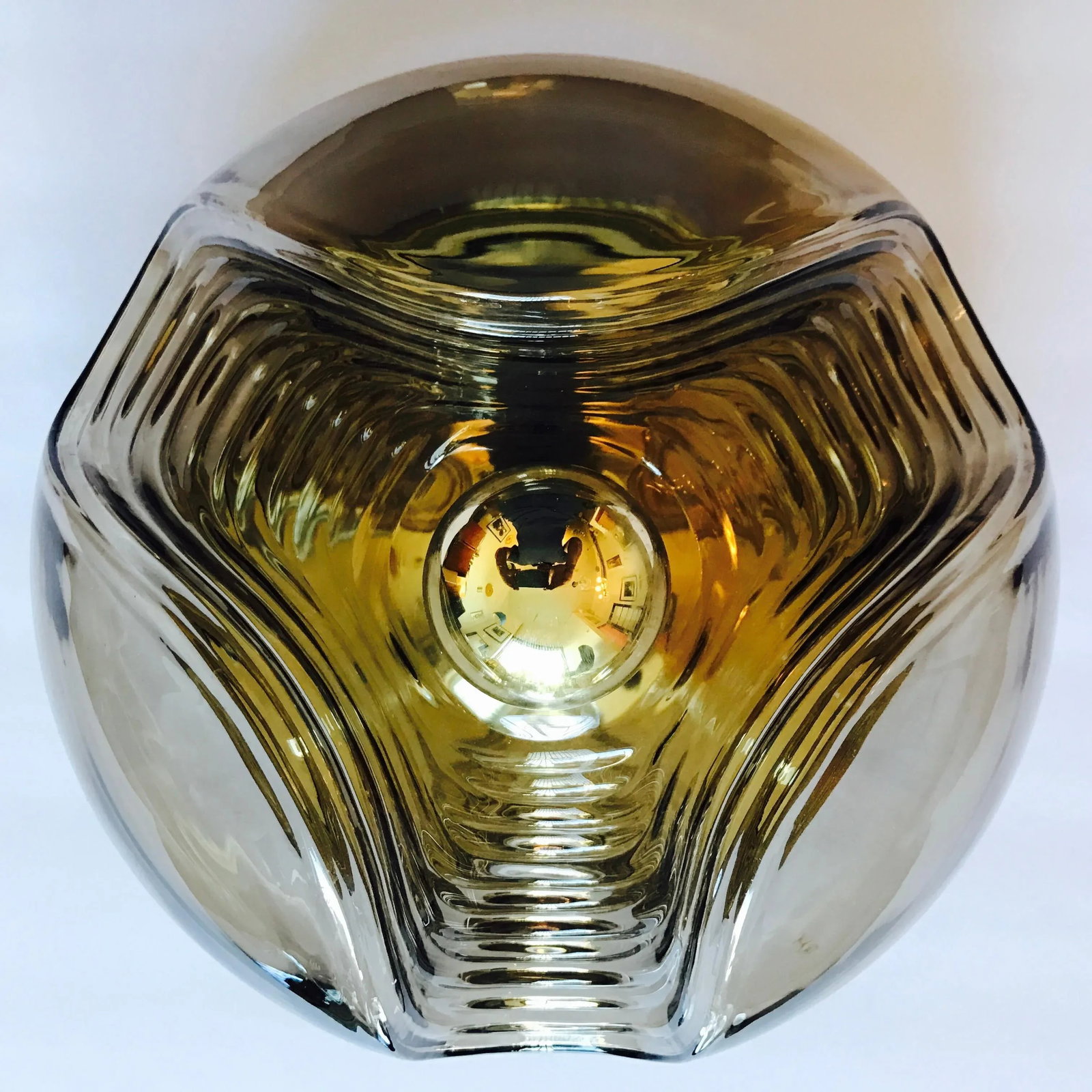 Peill Putzler Large Smoked Wave German 1960 Flush Light Mid Century - 5