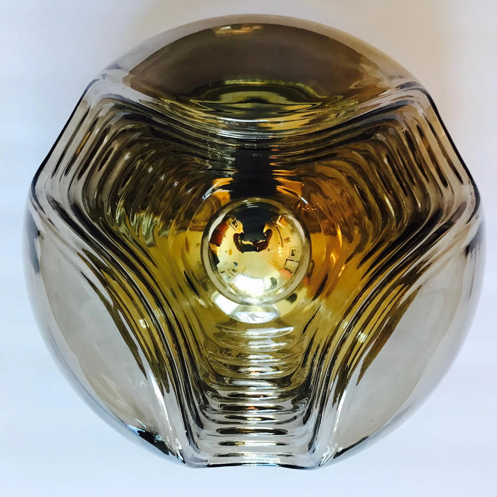 Peill Putzler Large Smoked Wave German 1960 Flush Light Mid Century - 6