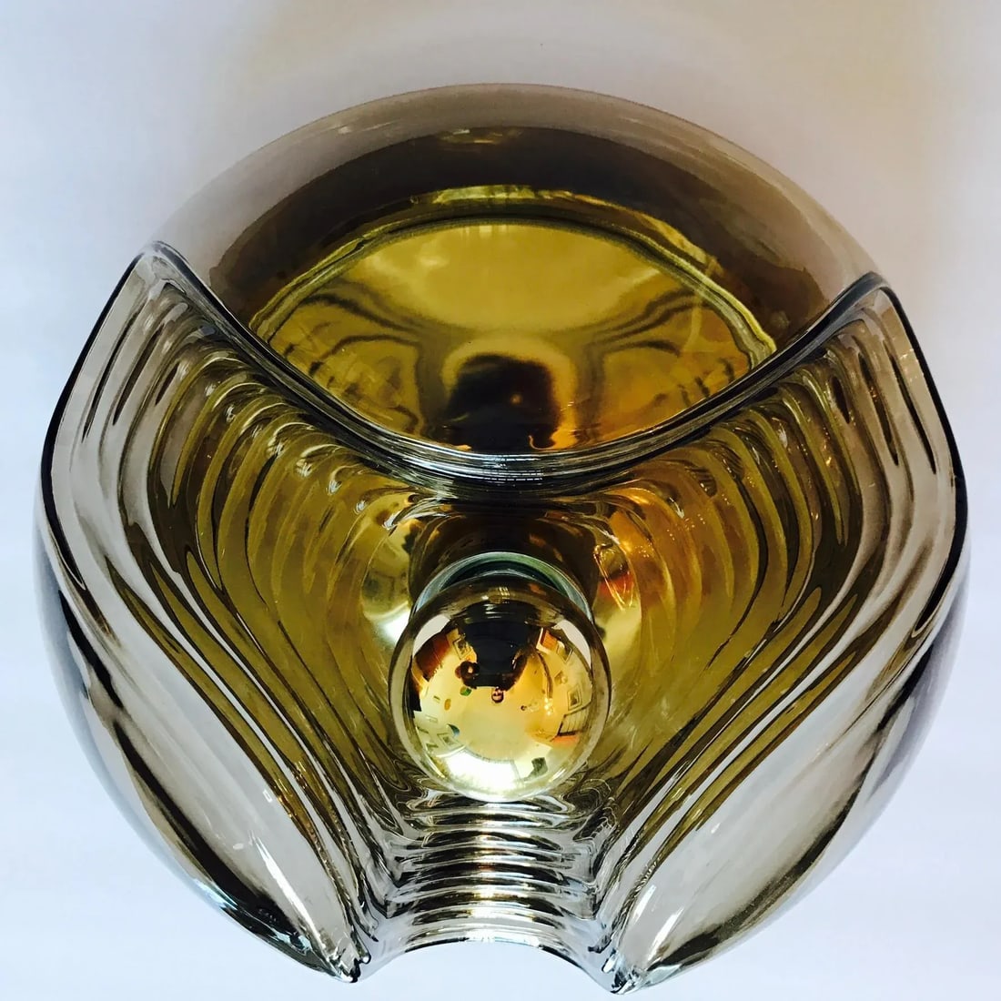 Peill Putzler Large Smoked Wave German 1960 Flush Light Mid Century - 7