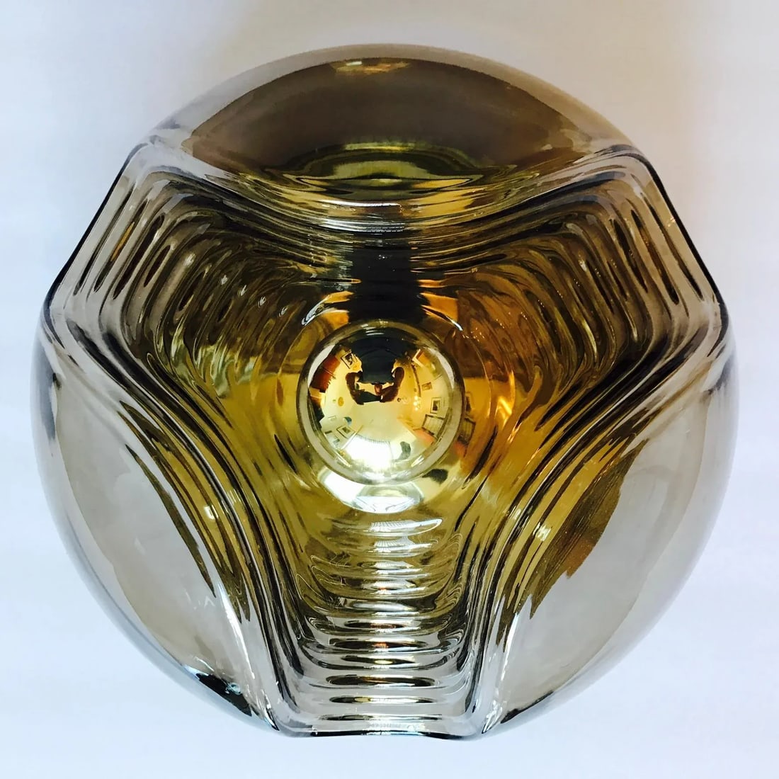 Peill Putzler Large Smoked Wave German 1960 Flush Light Mid Century - 8