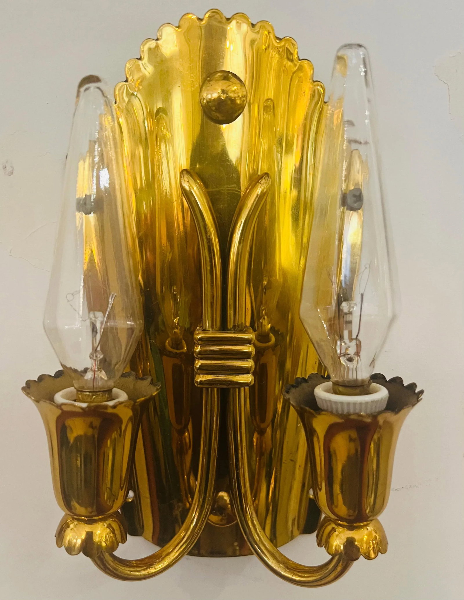 1960s Golden Brass Regency Italian Mid Century Wall Lamps - A Pair - 2