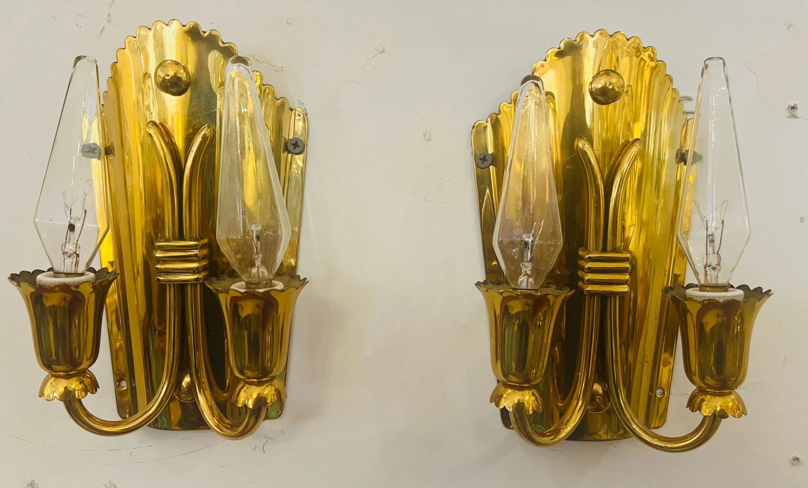 1960s Golden Brass Regency Italian Mid Century Wall Lamps - A Pair - 3