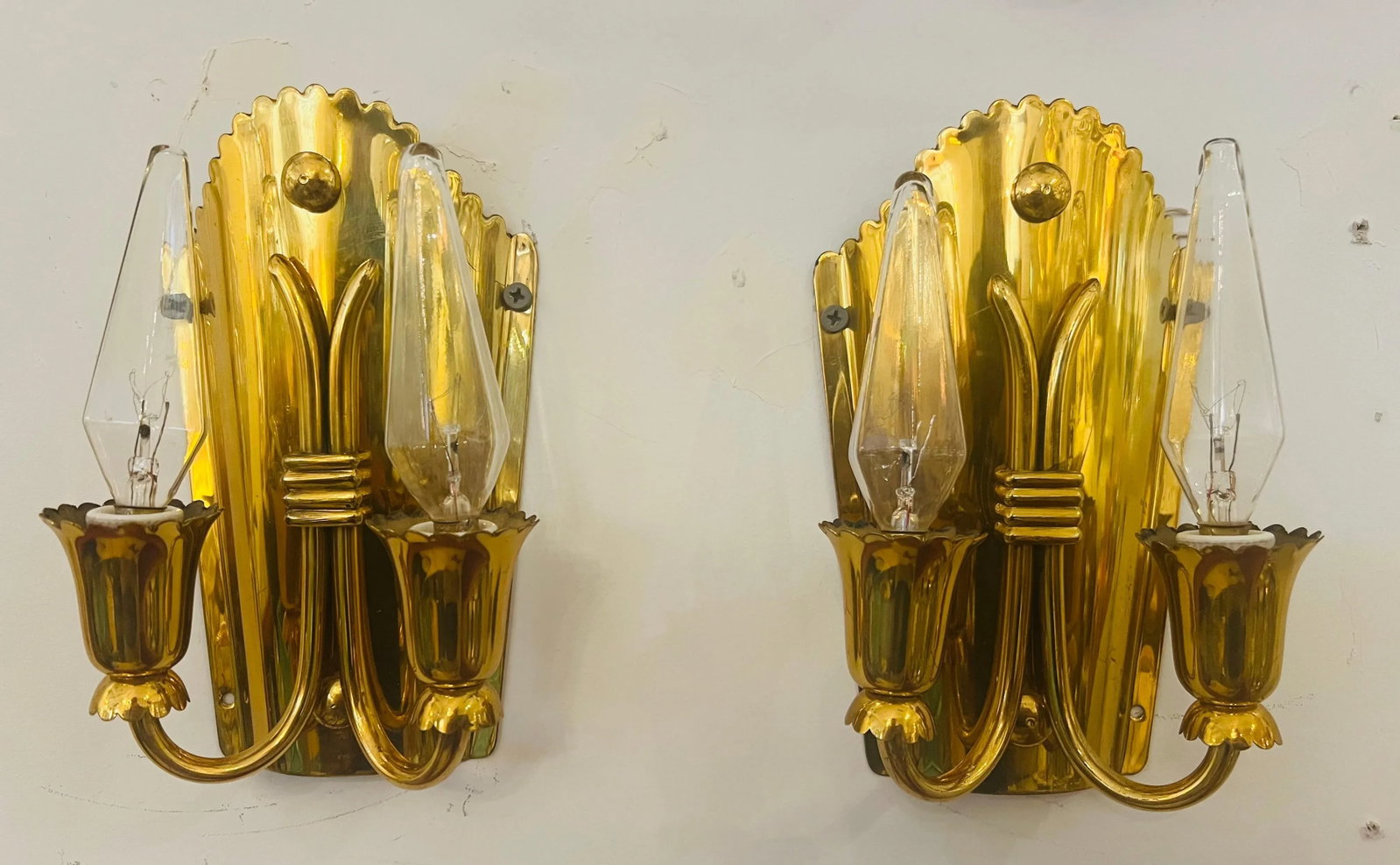 1960s Golden Brass Regency Italian Mid Century Wall Lamps - A Pair - 7