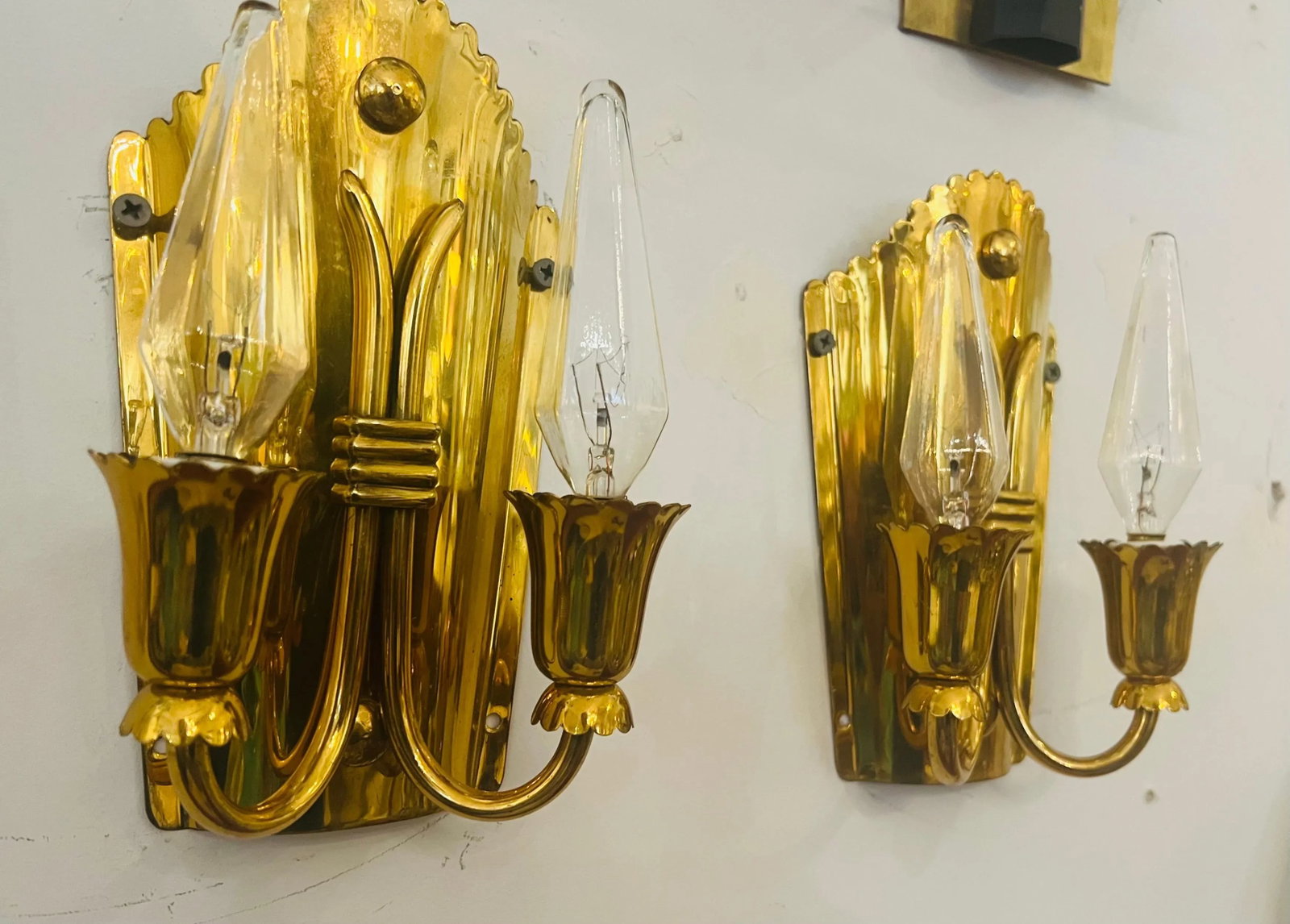 1960s Golden Brass Regency Italian Mid Century Wall Lamps - A Pair - 9