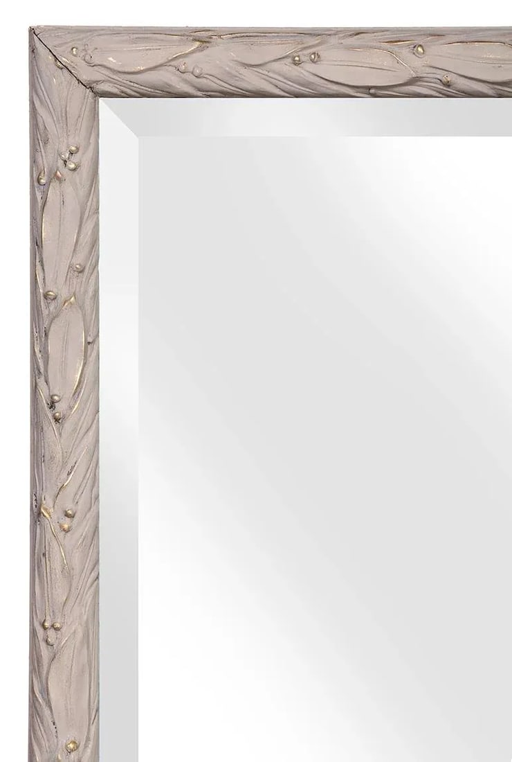 1990s Gold Accented Greige Carved Italian Framed Beveled Mirror - 2