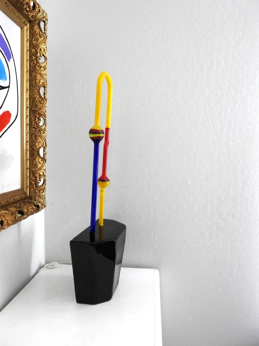 1990s Postmodern Artisan Stained Art Glass Table Lamp - 3