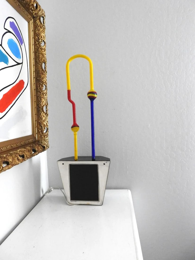 1990s Postmodern Artisan Stained Art Glass Table Lamp - 4