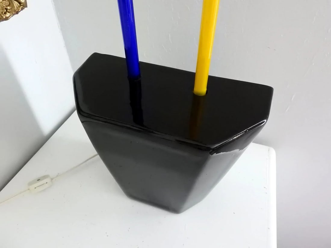 1990s Postmodern Artisan Stained Art Glass Table Lamp - 9
