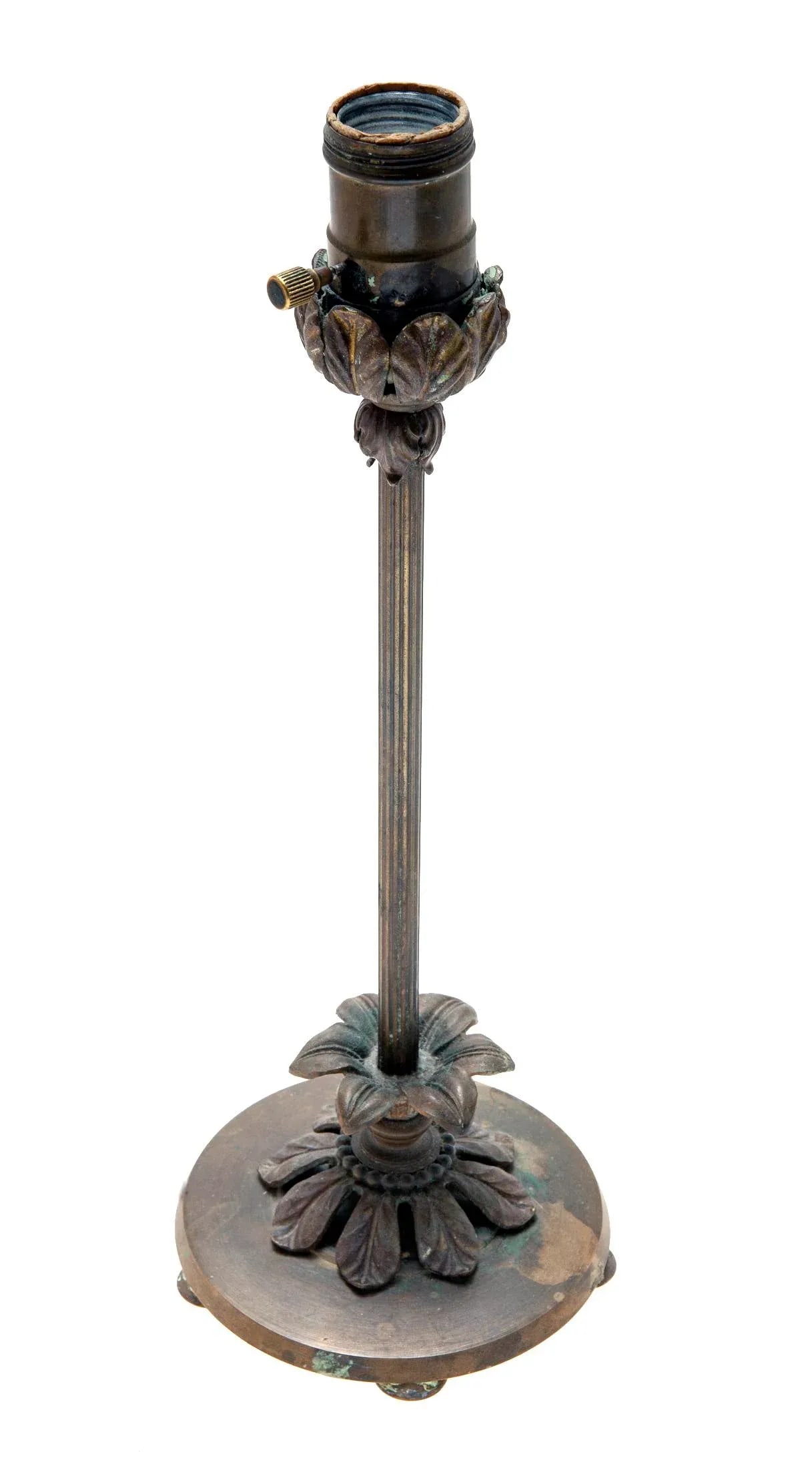 1930s Candlestick Table Lamp With RH Green Silk Shade - 2