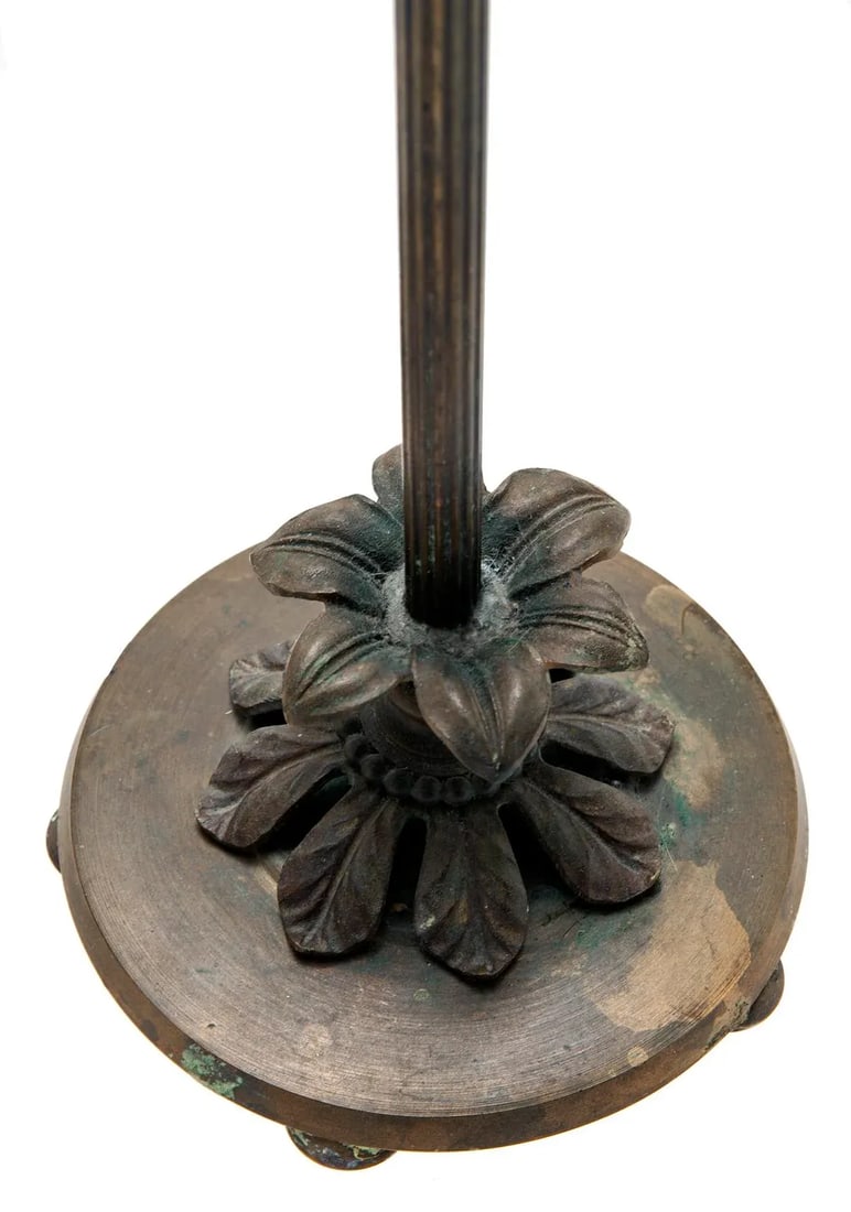 1930s Candlestick Table Lamp With RH Green Silk Shade - 3