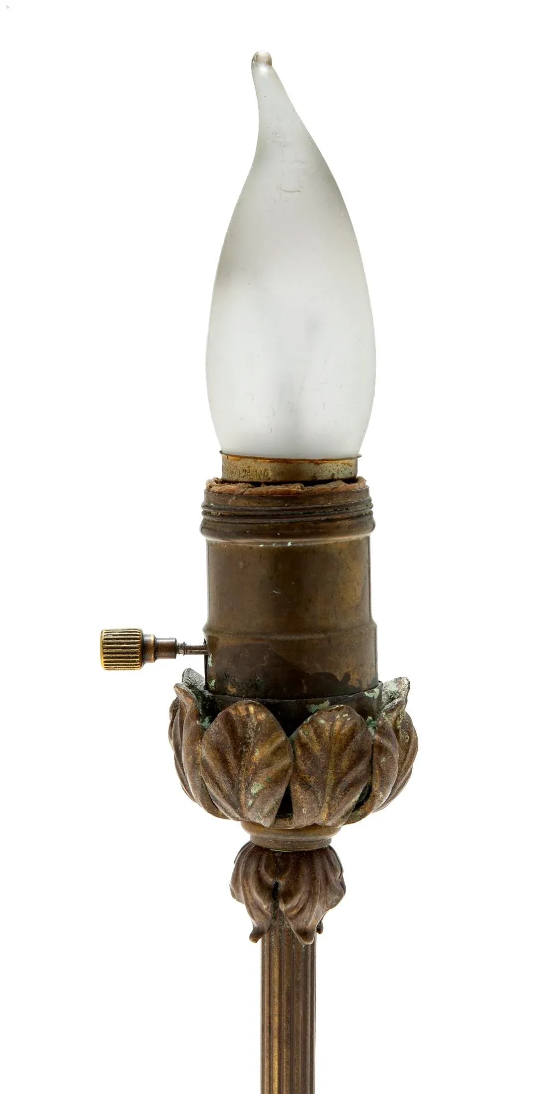 1930s Candlestick Table Lamp With RH Green Silk Shade - 4