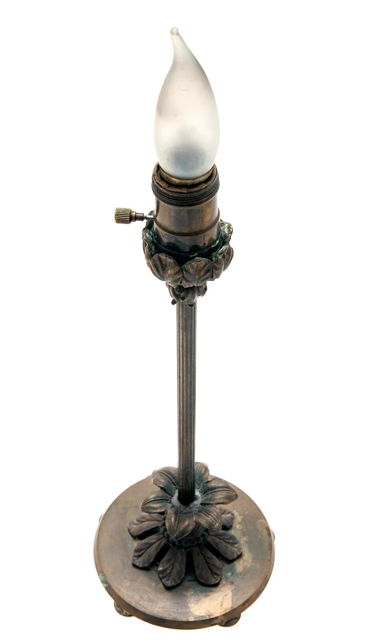 1930s Candlestick Table Lamp With RH Green Silk Shade - 5
