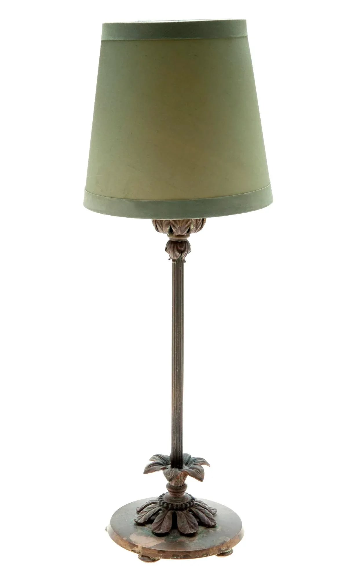 1930s Candlestick Table Lamp With RH Green Silk Shade - 6