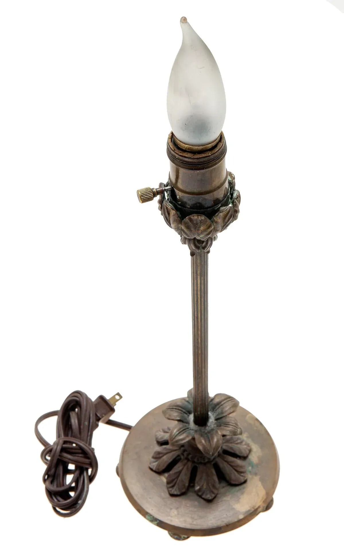 1930s Candlestick Table Lamp With RH Green Silk Shade - 8