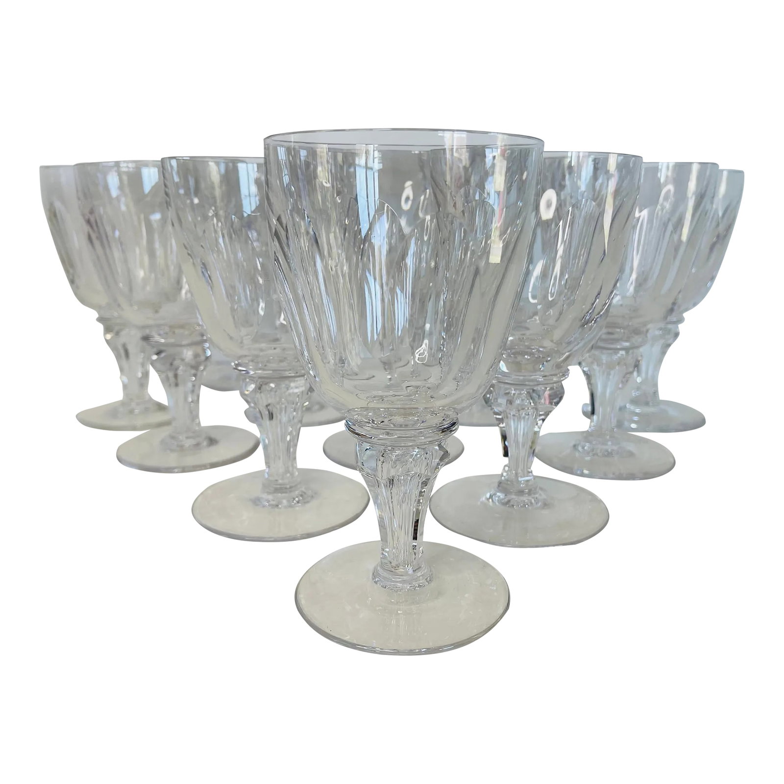 1950s Royal Leerdam Queen Juliana Glass Wine Stems- Set of 12: 1950s Royal Leerdam Queen Juliana Glass Wine Stems - Set of 12 An exceptional set of 12 vintage Royal Leerdam Queen Juliana wine stems, crafted in the Netherlands during the 1950s. Renowned for its