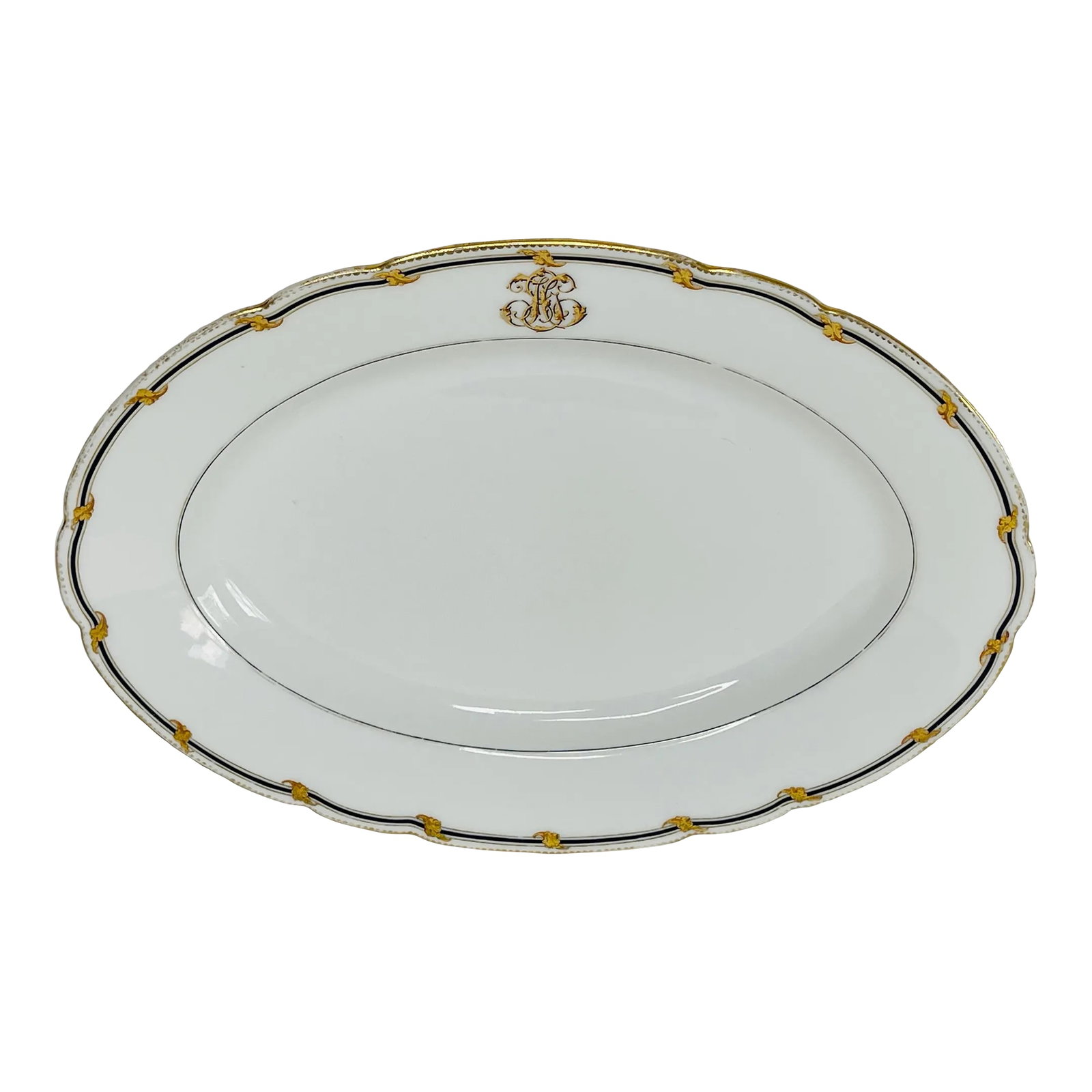Victorian 1880s Rihouet Lerosey Monogrammed French Serving Platter.: Victorian 1880s Rihouet Lerosey Monogrammed French 13" Serving Platter. This exquisite serving platter would have been used for meats or turkey. This platter is a testament to the mastery of Lerosey,