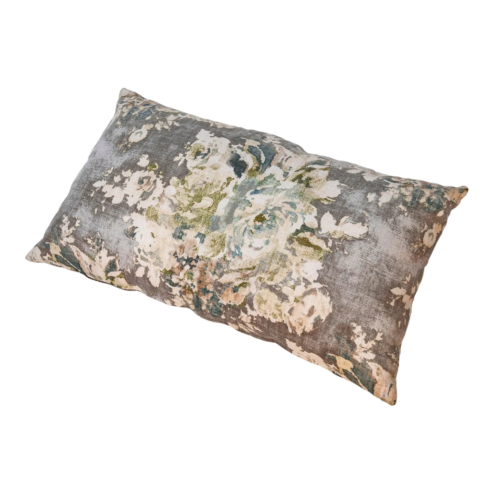 Ballard Designs Printed Linen King-Size Zippered Pillow, Feather/Down Insert: Rough weave linen with abstract pattern of roses leaves on a charcoal background. This stunning large-scale pattern has the look of a watercolor painting. The pattern is featured on both sizes. as an