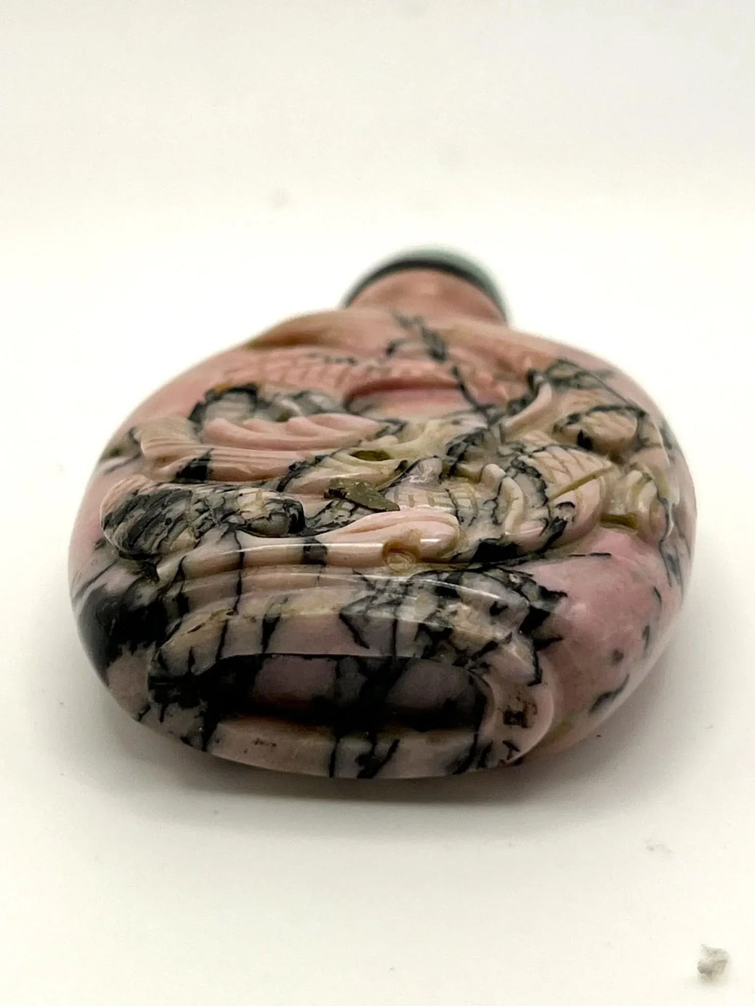 Vintage Pink Rhodonite Snuff Bottle With Dragon Carving - 10