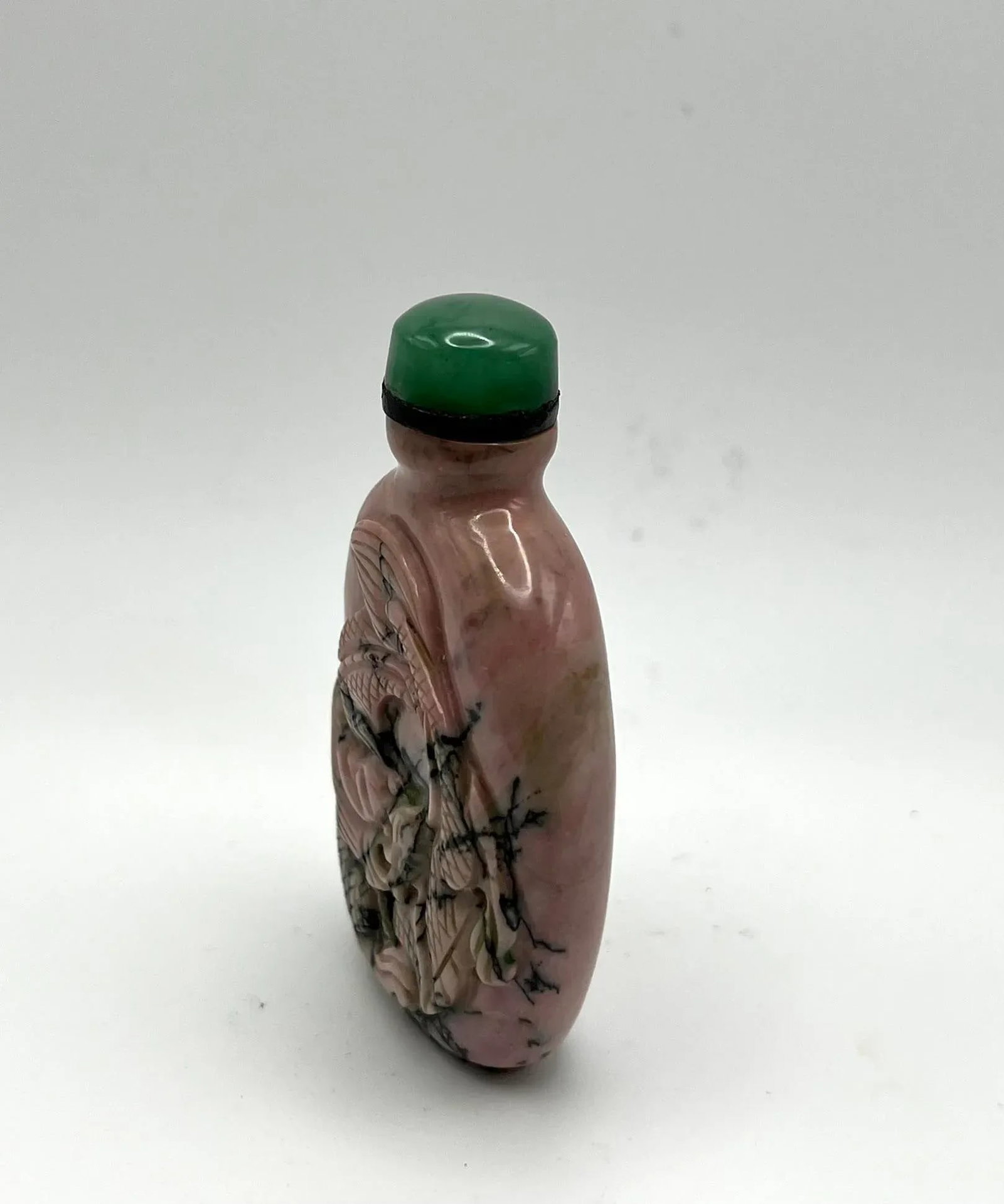 Vintage Pink Rhodonite Snuff Bottle With Dragon Carving - 3