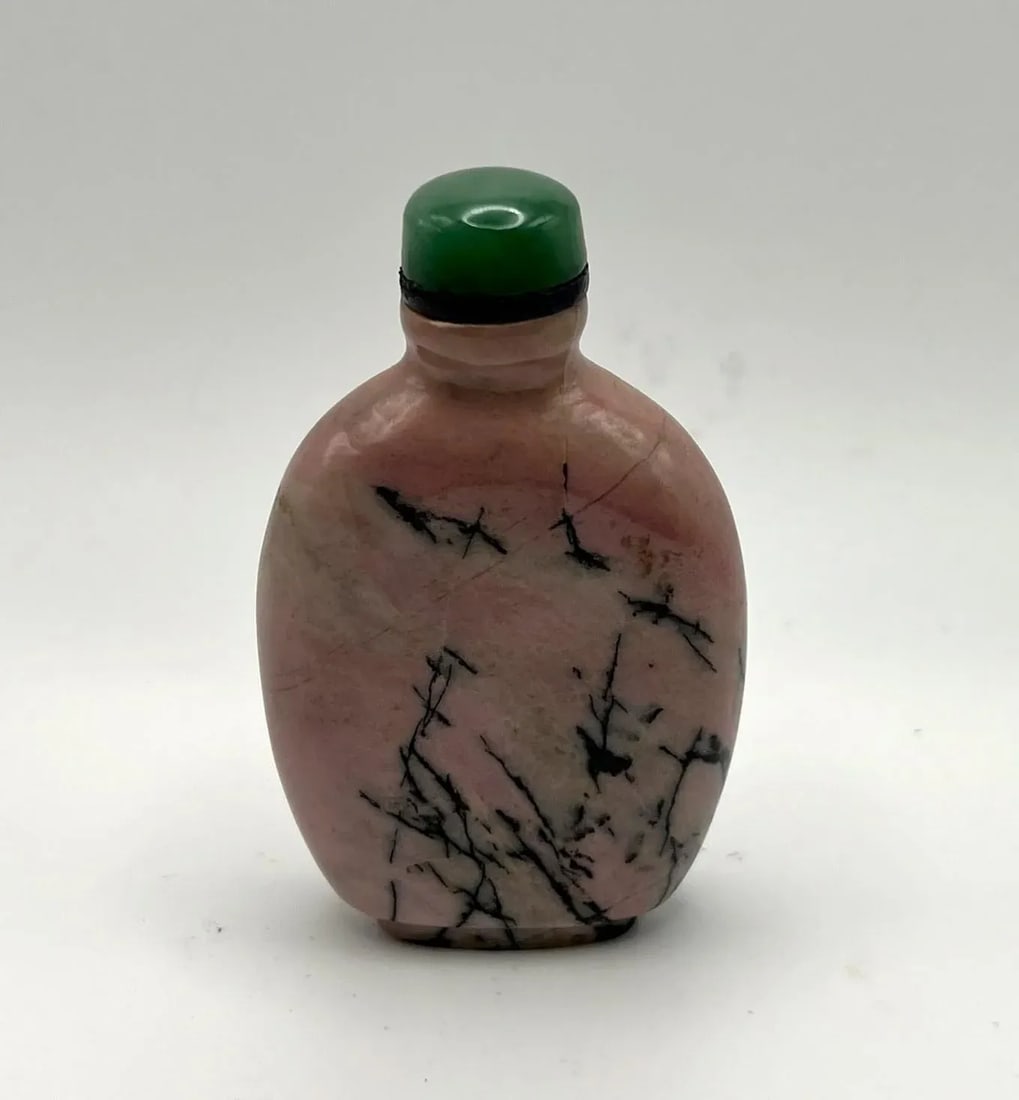 Vintage Pink Rhodonite Snuff Bottle With Dragon Carving - 4