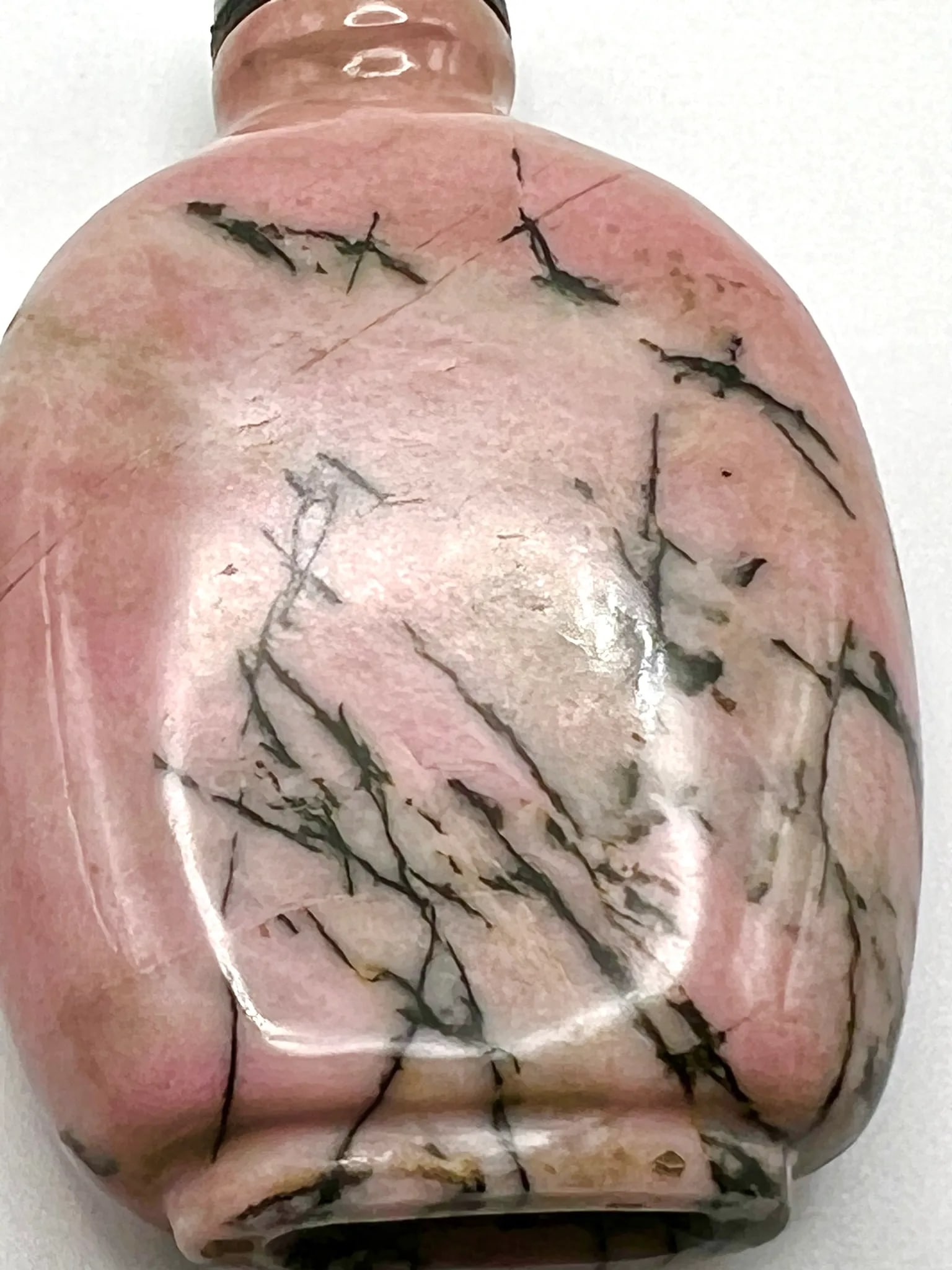 Vintage Pink Rhodonite Snuff Bottle With Dragon Carving - 8