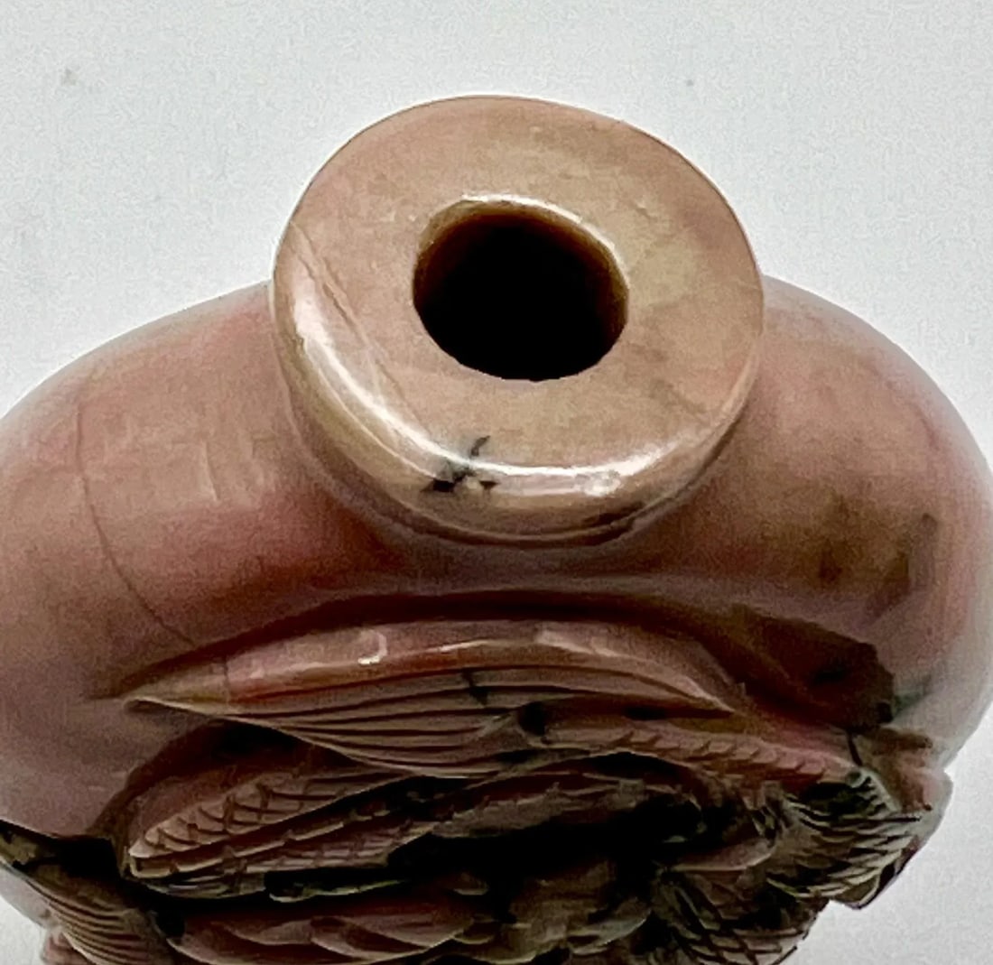 Vintage Pink Rhodonite Snuff Bottle With Dragon Carving - 9