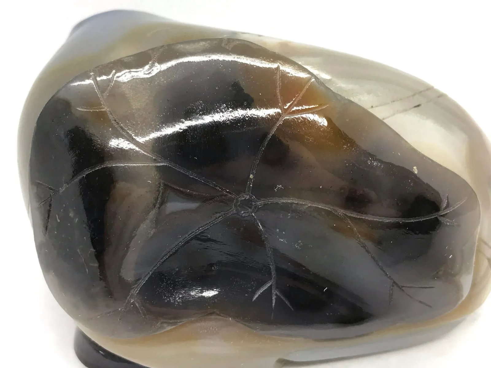 Vintage Agate Pebble With Carving of Liu Hai and Golden Coins - 10