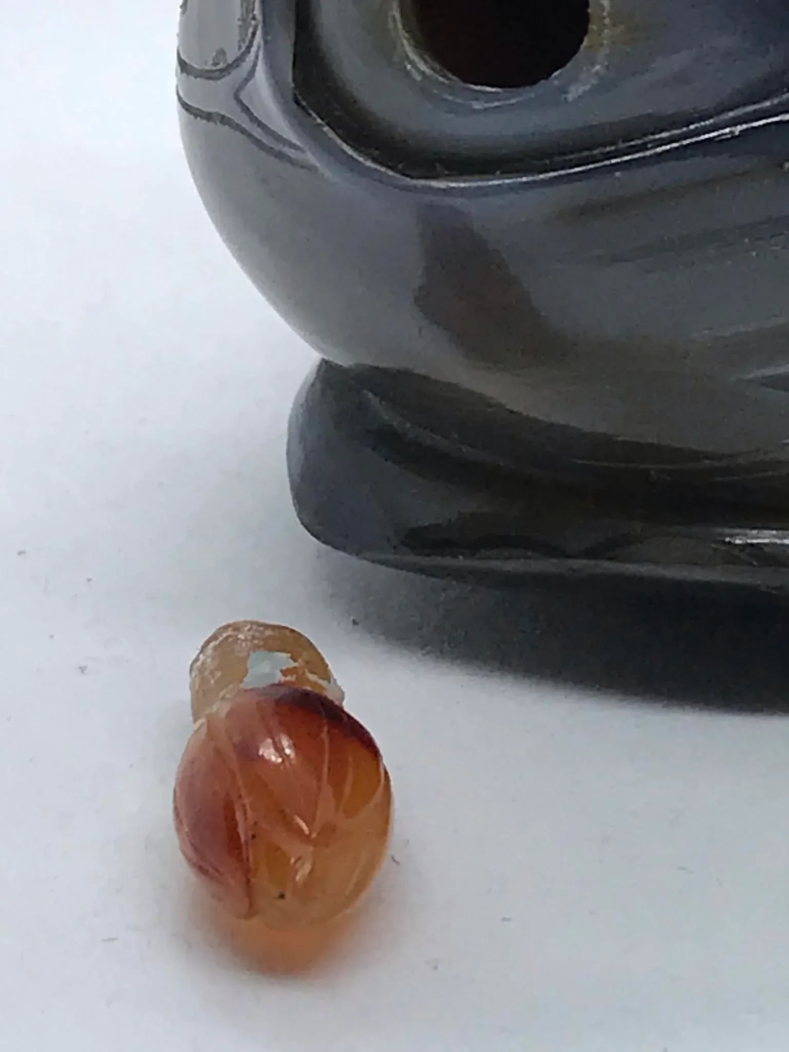 Vintage Agate Pebble With Carving of Liu Hai and Golden Coins - 11