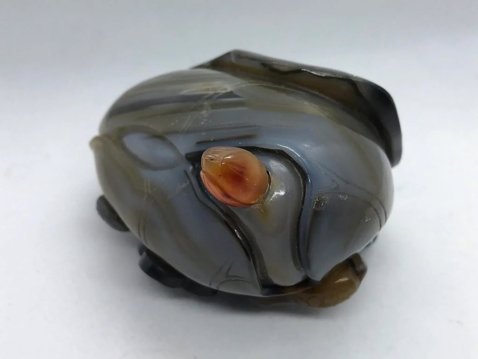 Vintage Agate Pebble With Carving of Liu Hai and Golden Coins - 5