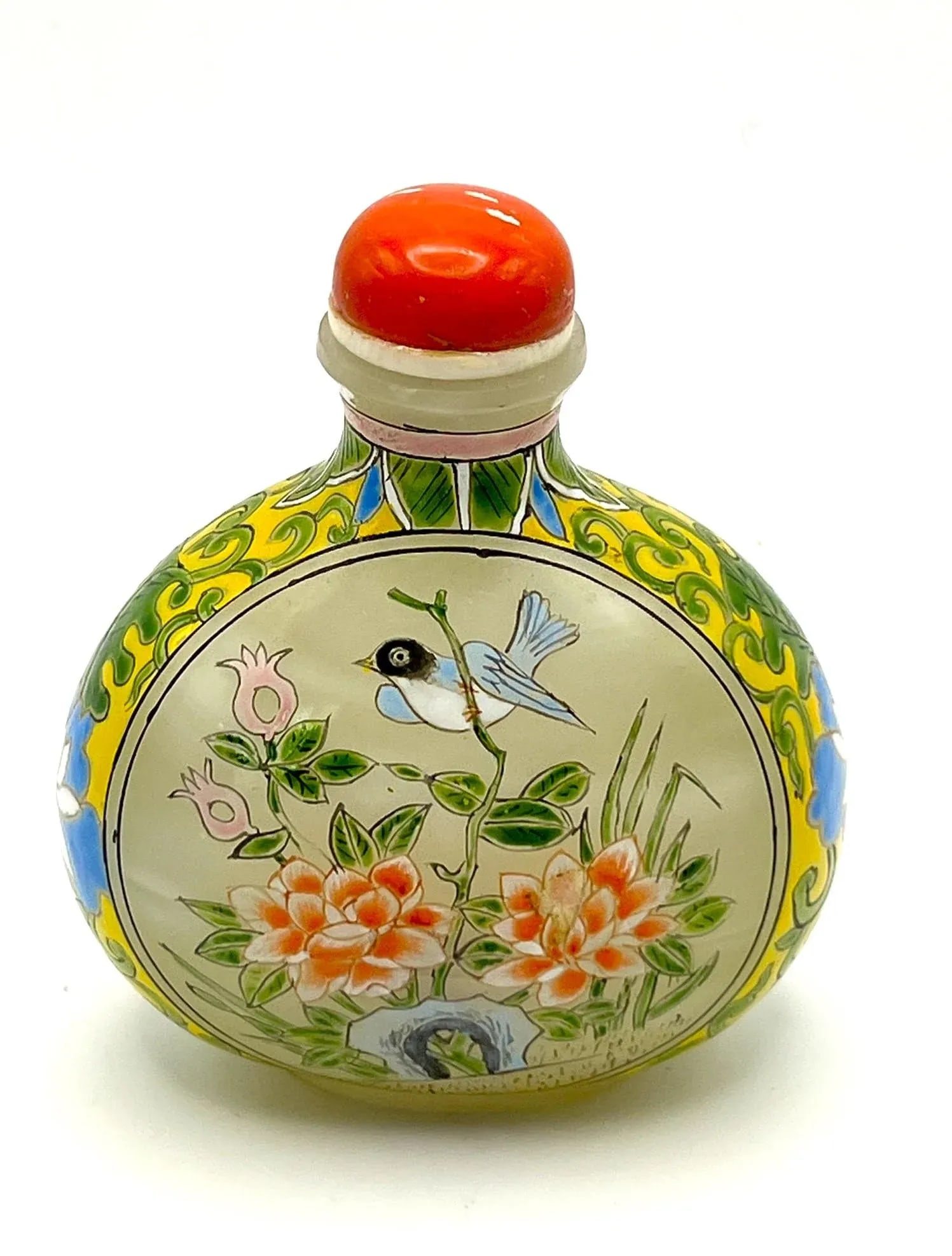 Vintage Painted Milk Glass Snuff Bottle With Qianlong Mark - 5