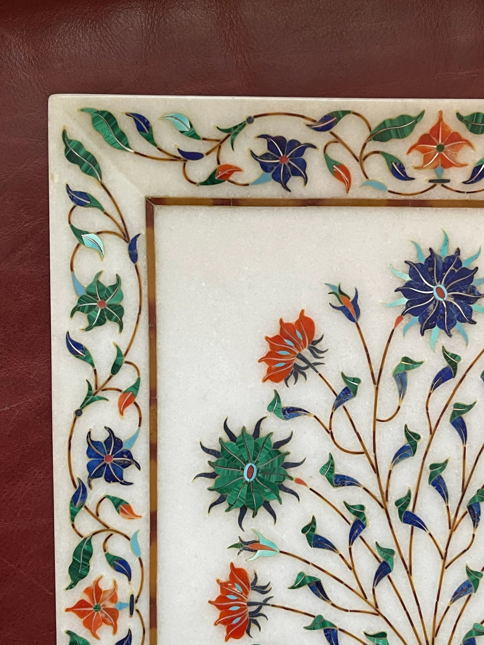Early 20th Century Floral Stone Inlaid Decorative Tray - 2
