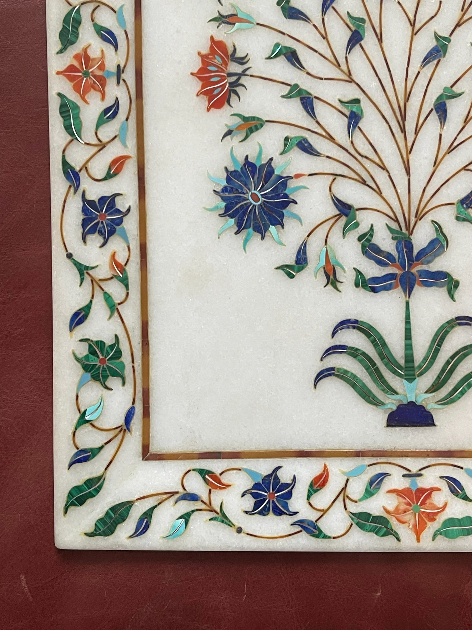 Early 20th Century Floral Stone Inlaid Decorative Tray - 4