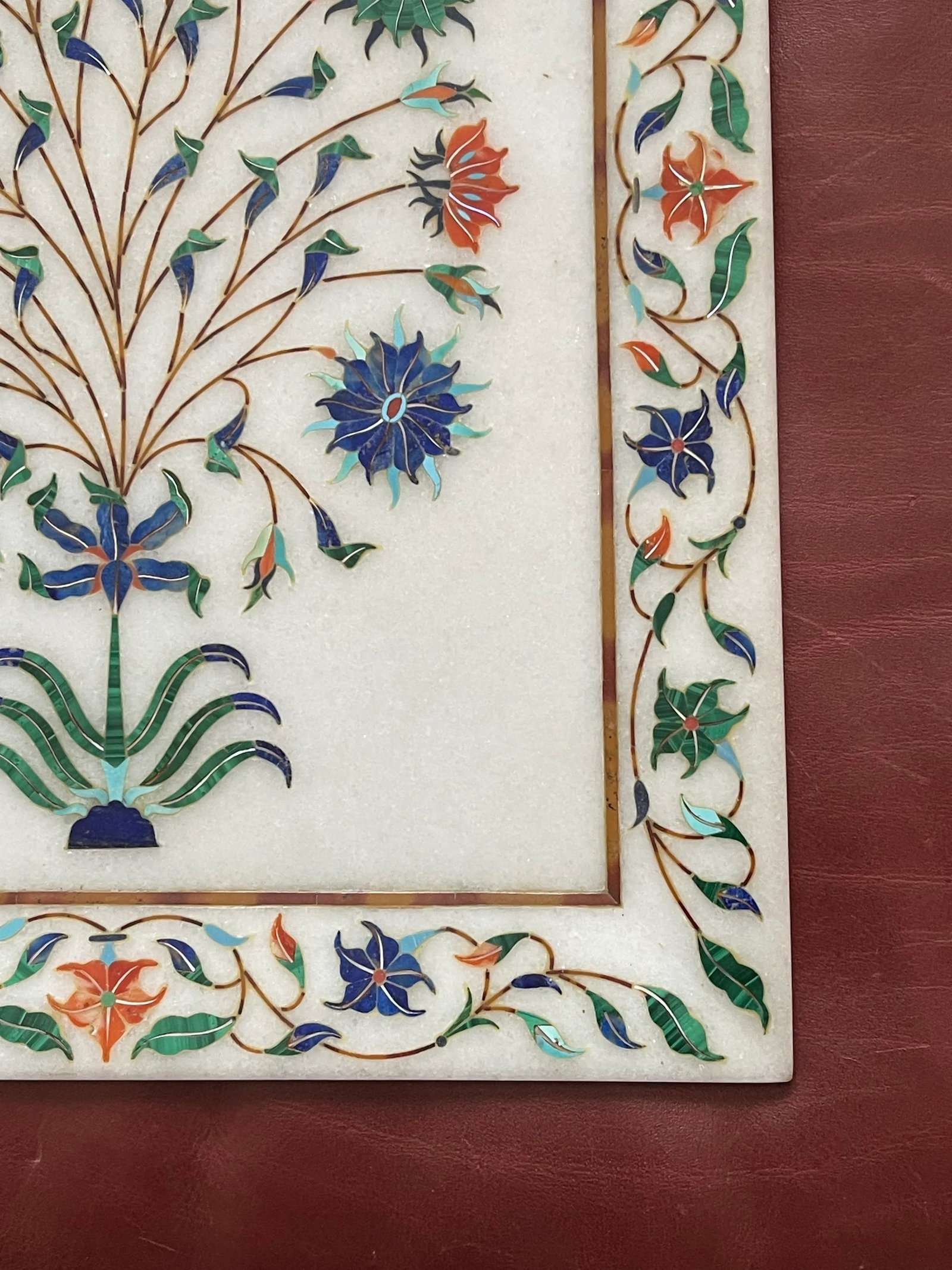 Early 20th Century Floral Stone Inlaid Decorative Tray - 5