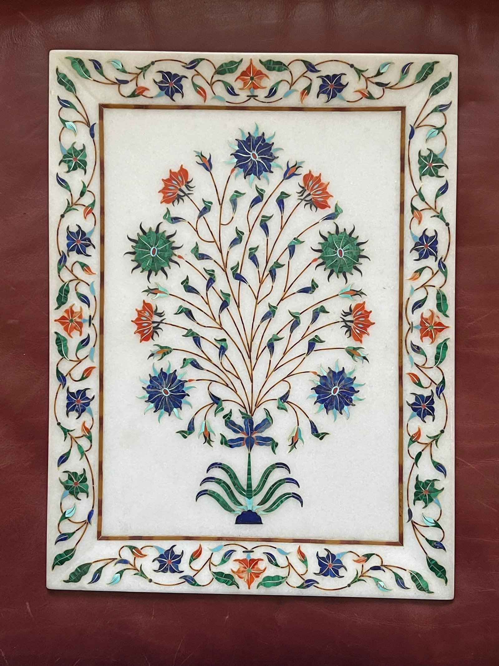 Early 20th Century Floral Stone Inlaid Decorative Tray - 7