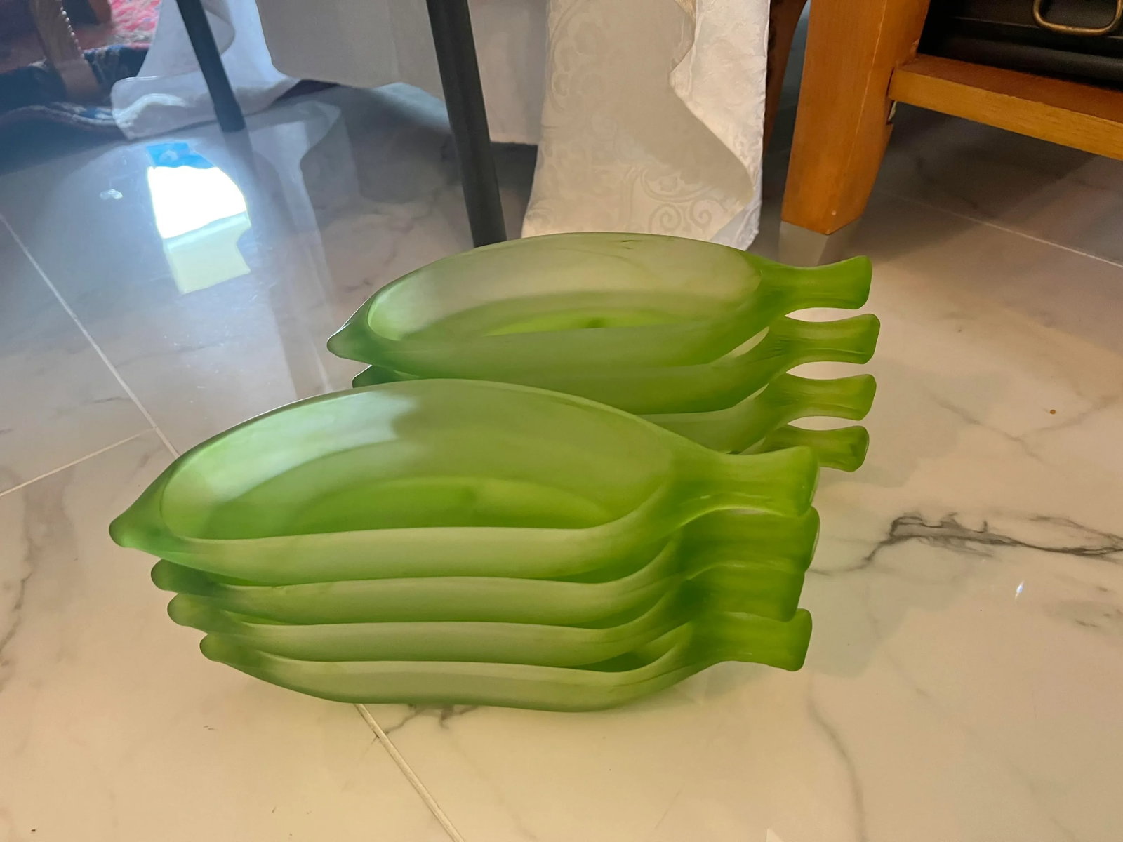 Vintage La Rochere France Frosted Green Glass Small Serving Dish - 8 - 5
