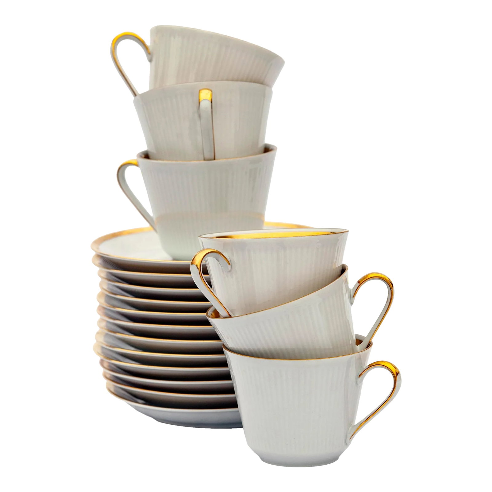 Mid 20th Century Mitterteich Bavarian 6 Cups & 12 Saucers in Pattern "Eternal" - 18 Pieces: Mitterteich Bavarian fine porcelain, in the pattern "Eternal". Complete set of six with 6 extra saucers. 12 Saucers each 5.75x.75H Condition: Alterations: Original Condition Unaltered Imperfections: