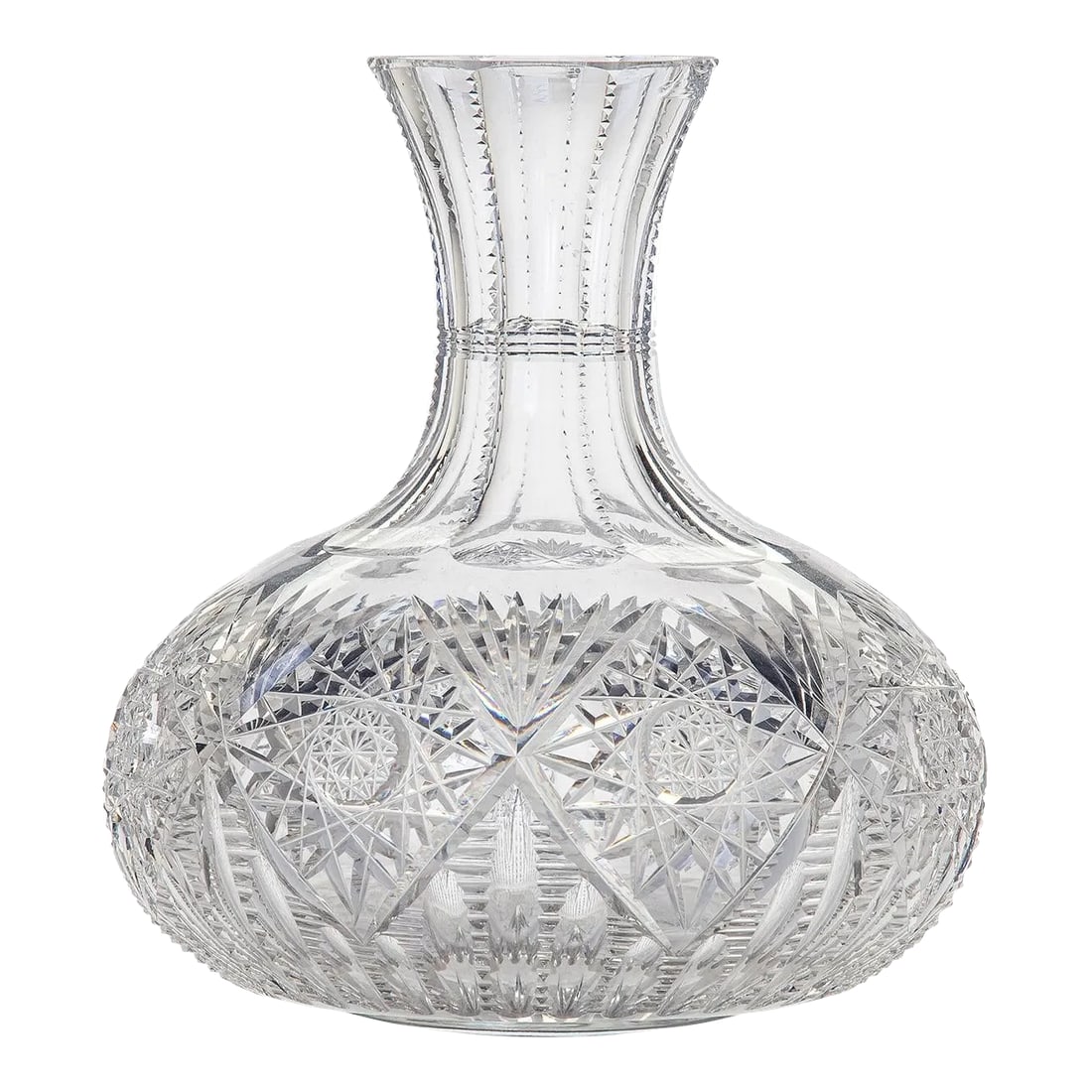 Late 19th Century Crystal Cut Flower Vase: Late 19th C brilliant star cut crystal carafe/vase. Very finely cut with intricate detail. A minor chip on the top, barely noticeable. Condition: Alterations: Original Condition Unaltered