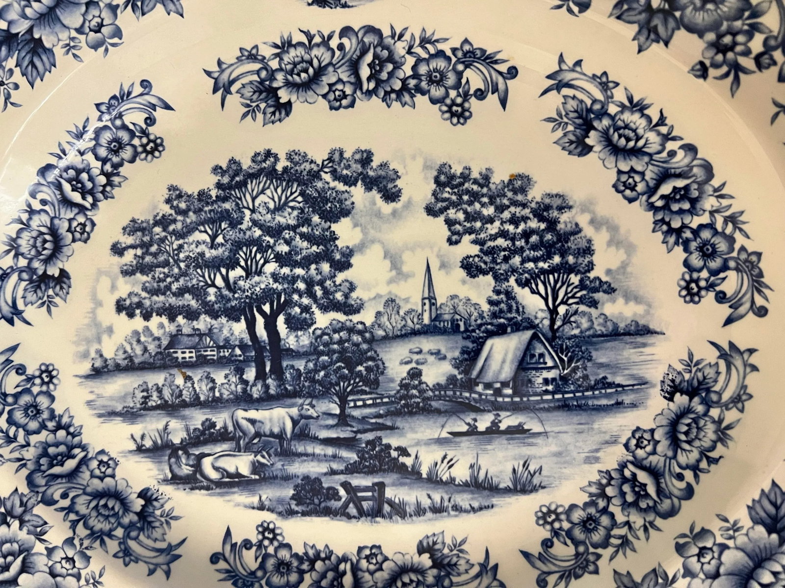1980s Vintage Blue Country Scene Platter by Myott Staffordshire - 2